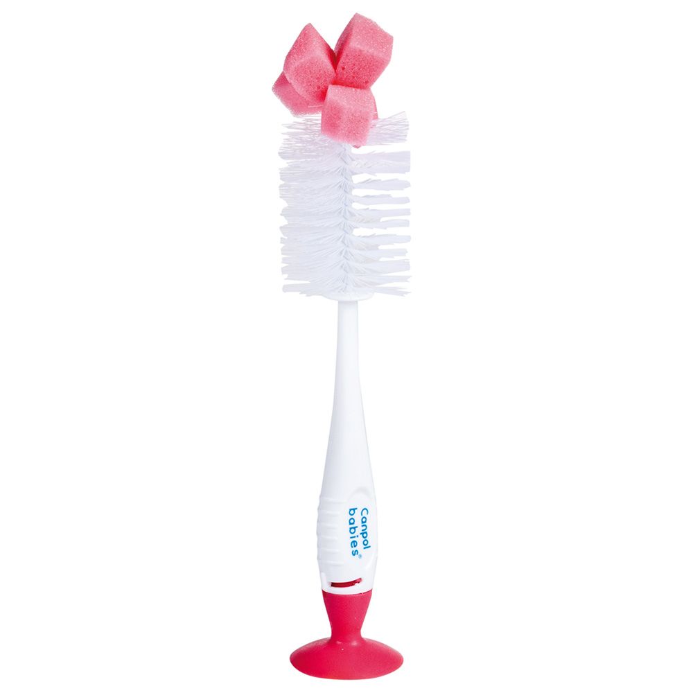 Canpol - Bottle & Teat Brush With Suction Ring - Pink