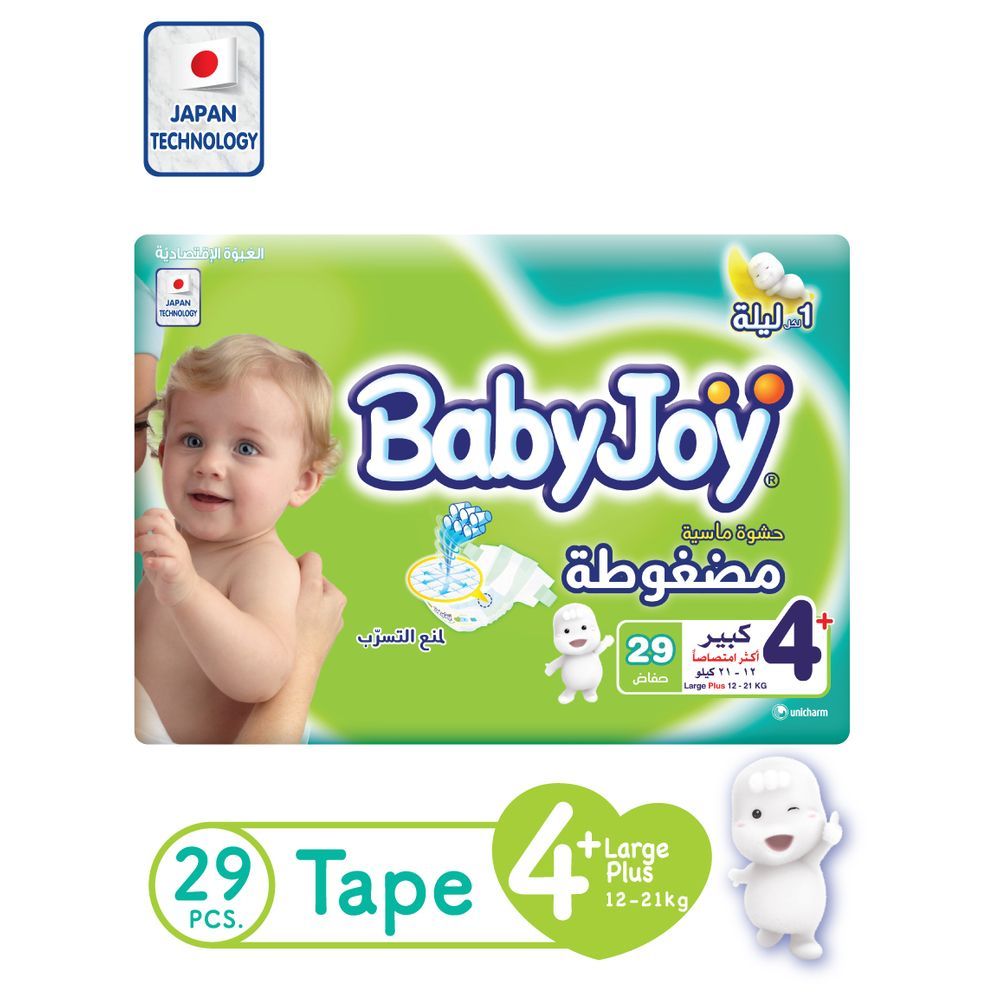 BabyJoy - Compressed Diaper, Size 4 Plus Large+, Value Pack, 12 - 21 kg, Count 29