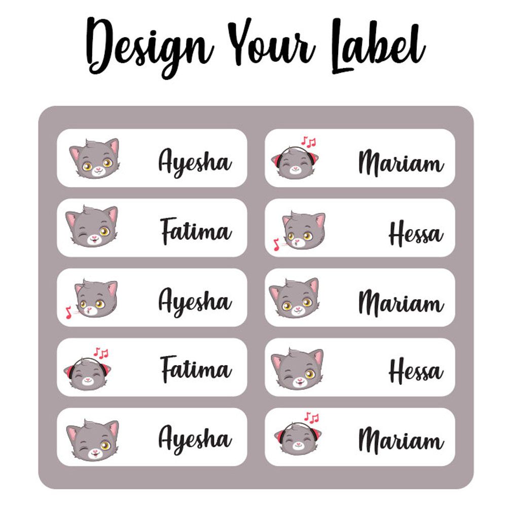 Printshop - Waterproof Personalised Labels Pack of 84 - Cat Face