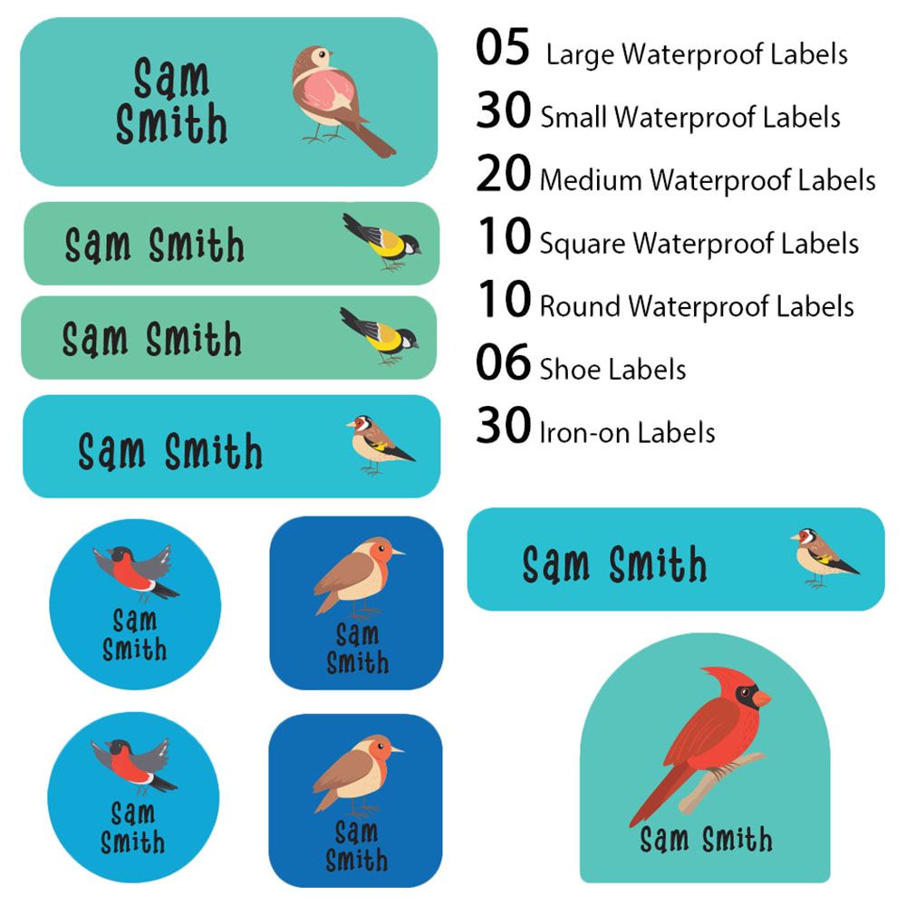 My Labels - Shoe & Iron On Waterproof Labels - Birds Print