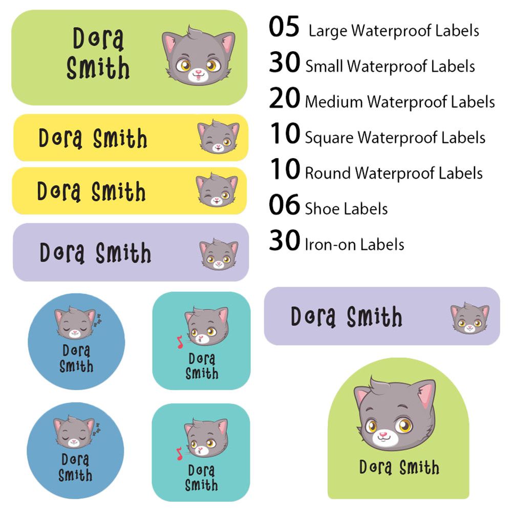 My Labels - Shoe & Iron On Waterproof Labels - Grey Kitty