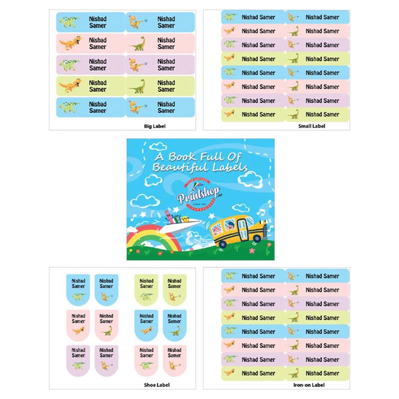 Printshop - Personalised Waterproof Labels Set - Dinosaurs 2