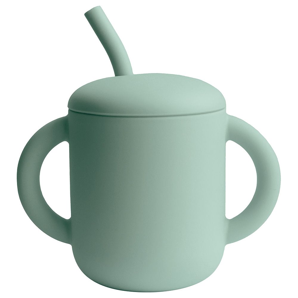 Mushie - Silicone Training Cup W/ Straw - Cambridge Blue
