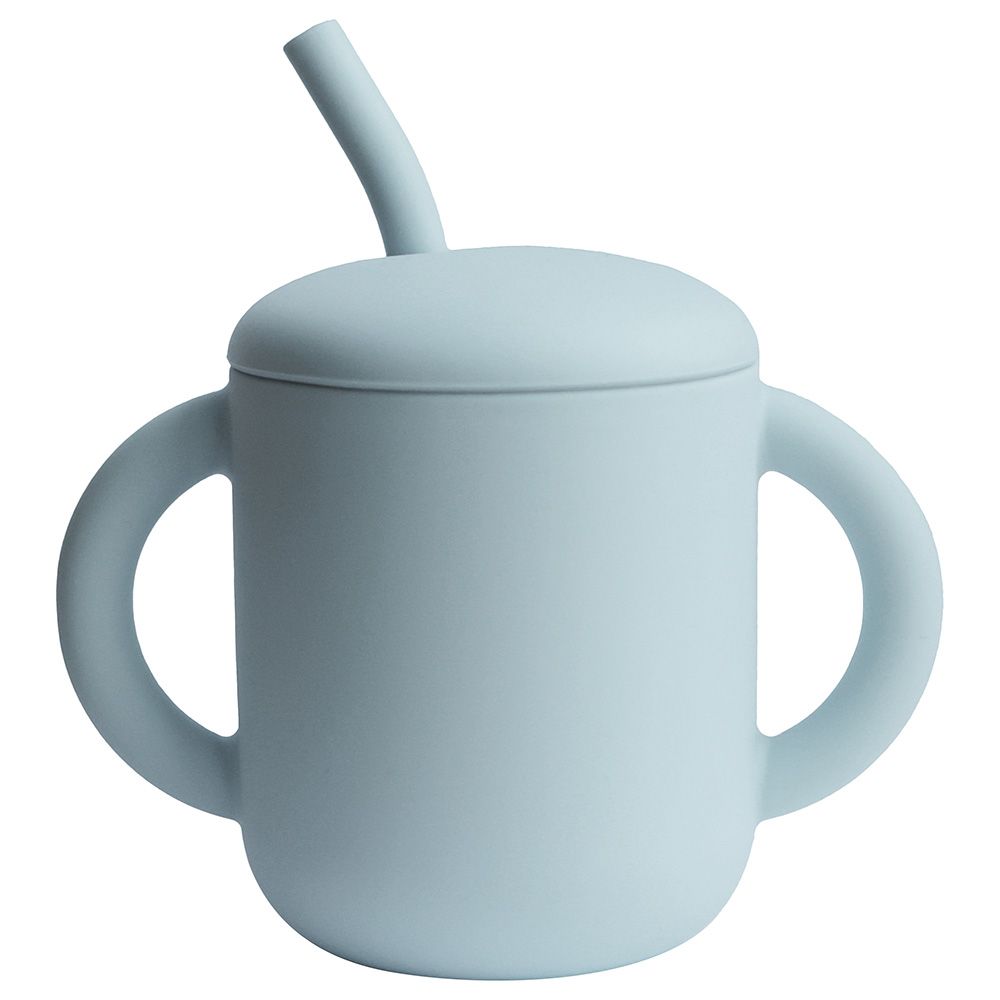 Mushie - Silicone Training Cup With Straw - Powder Blue