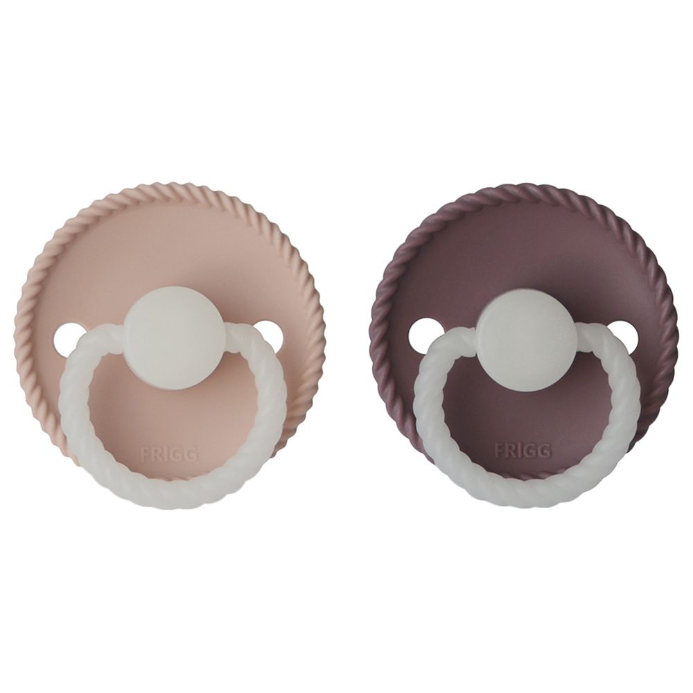 Frigg - Rope Silicone Pacifier 0-6M 2-Pack S1 - Twilight Mauve Night/Blush Night