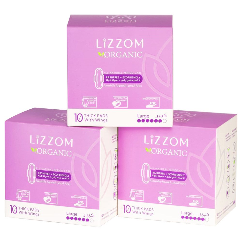 Lizzom - Night Pads Large Size With Wings 30 Count Pack Of 3