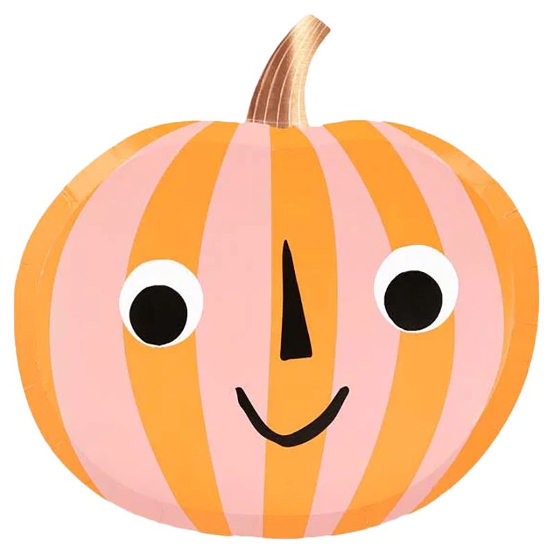 Meri Meri - Stripy Pumpkin Plates - 8pcs - Pink/Orange