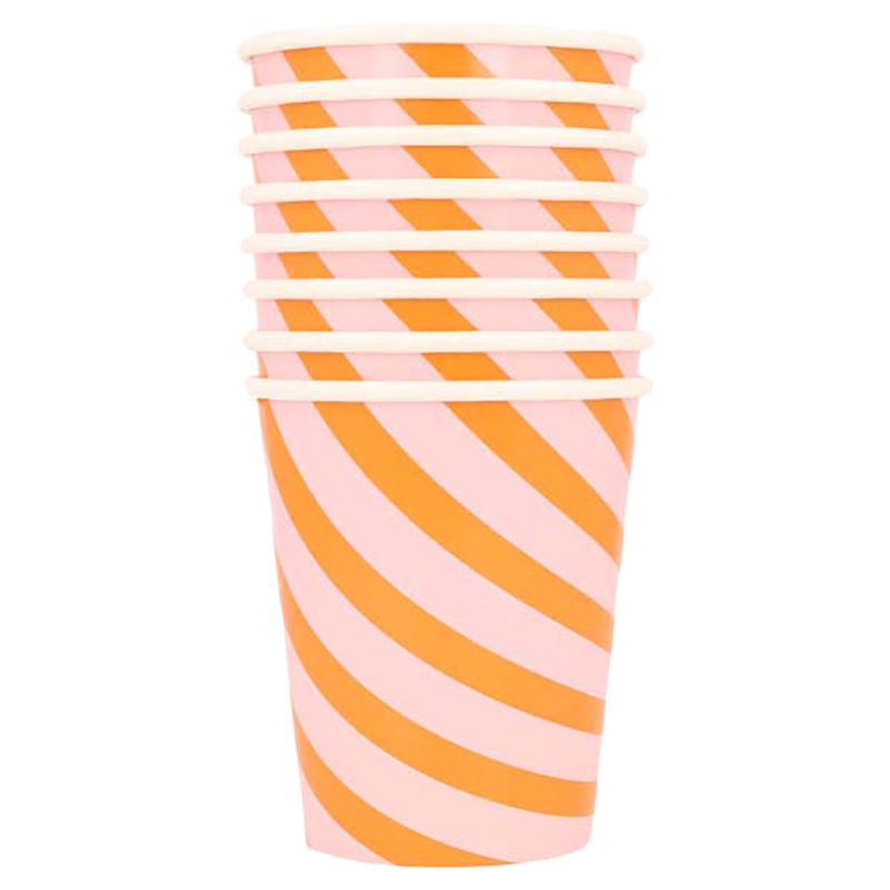 Meri Meri - Stripy Cups - 8pcs - Pink/Orange