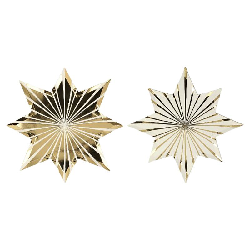 Meri Meri - Stripe Star Plates - Gold - 8pcs