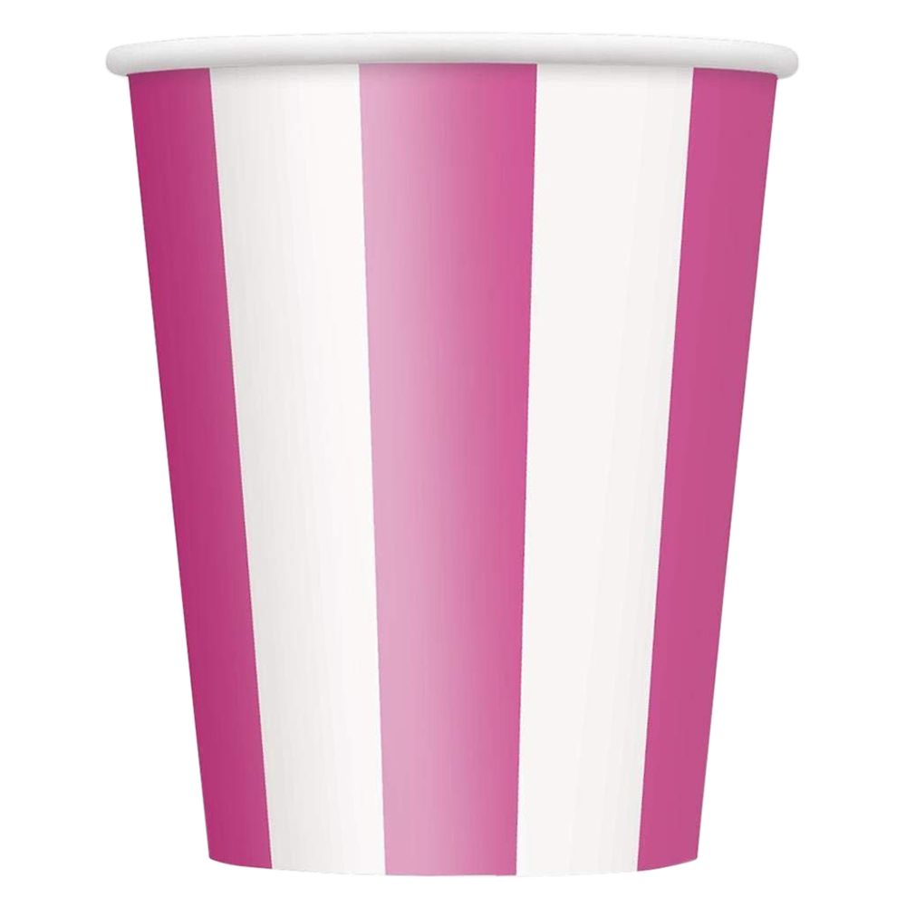 Unique - Striped Cups 12oz Pack of 6 - Hot Pink