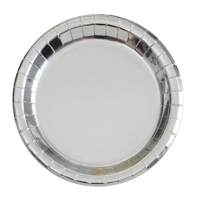 Silver Foil 9" Plates, 8 Packs