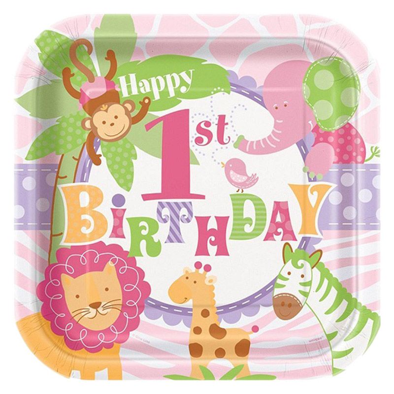 Talking Tables - Pink Safari 1st Birthday Plates 7" - 10pk