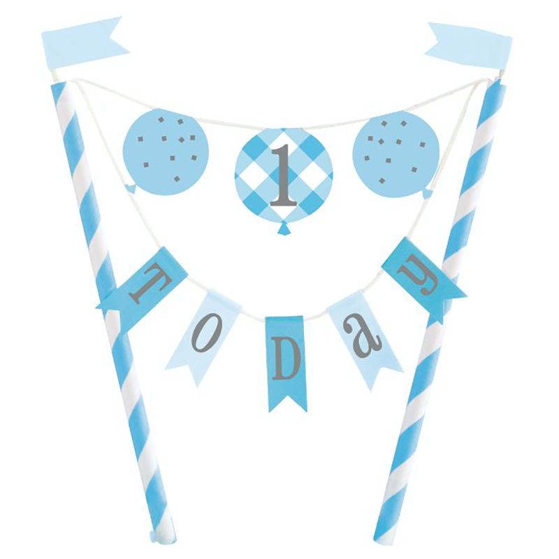 Unique - Blue Gingham 1st Birthday Bunting Cake Topper