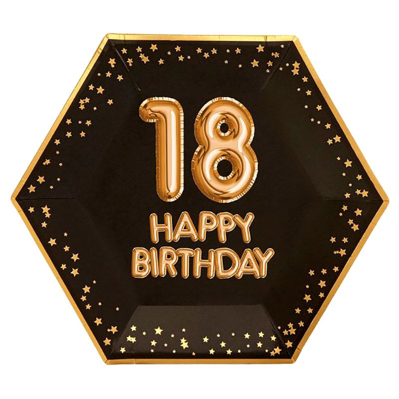 نيفيتي - غليتز غلامور - صحون ورقية - أسود ذهبي - كبير - Happy Birthday 18