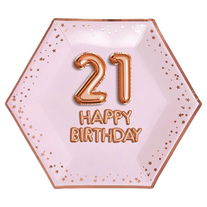 نيفيتي - غليتز غلامور - صحون ورقية - زهري وردي ذهبي - كبير - Happy Birthday 21