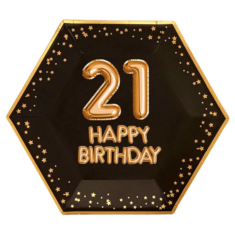 نيفيتي - غليتز غلامور - صحون ورقية - أسود ذهبي - كبير - Happy Birthday 21