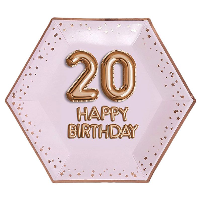 نيفيتي - غليتز غلامور - صحون ورقية - زهري وردي ذهبي - كبير - Happy Birthday 20