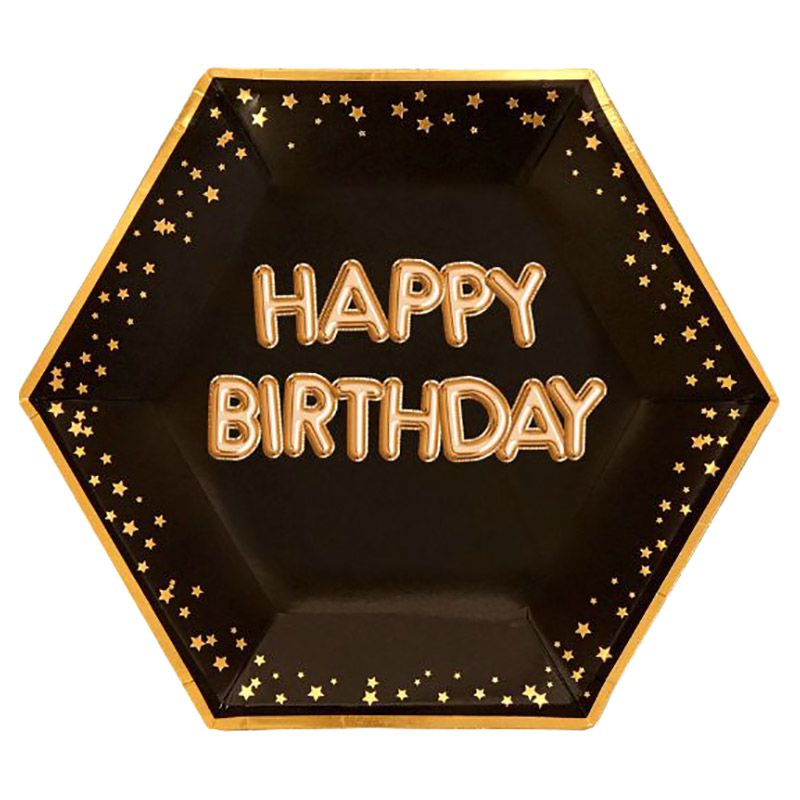 نيفيتي - غليتز غلامور - صحون ورقية - أسود ذهبي - Happy Birthday 
