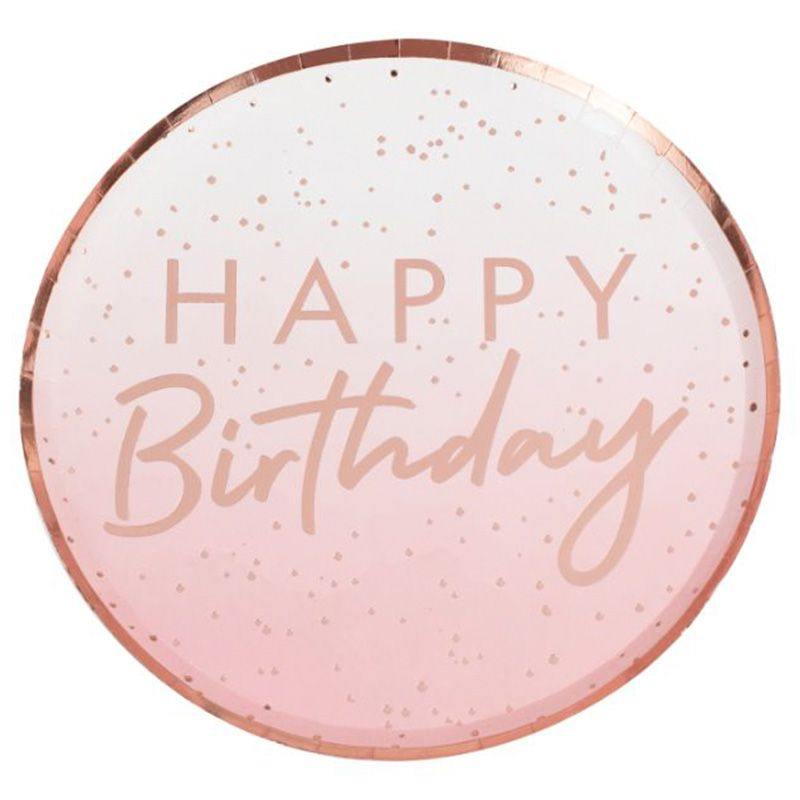 جنجر راي - صحون Happy Birthday مموجة - زهري ذهبي