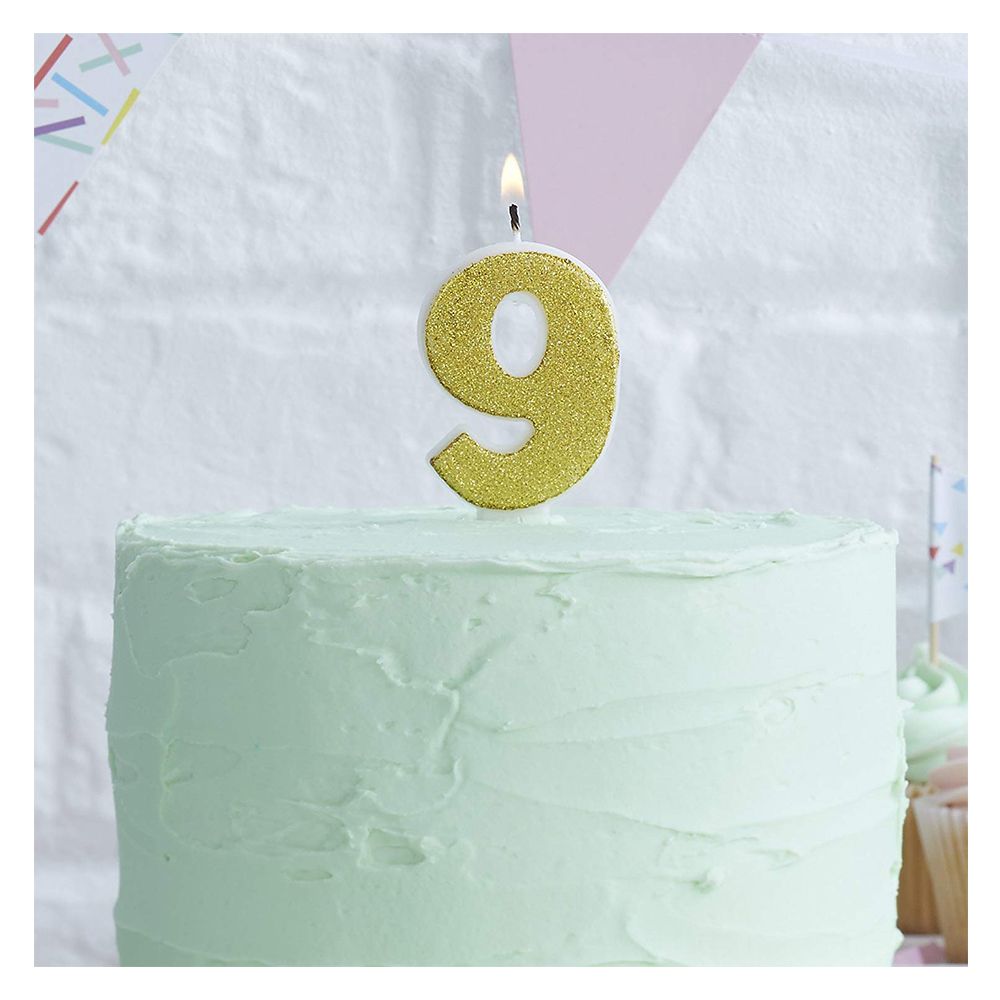 Ginger Ray - Pick & Mix Glitter Candle Number 9 6cm - Gold