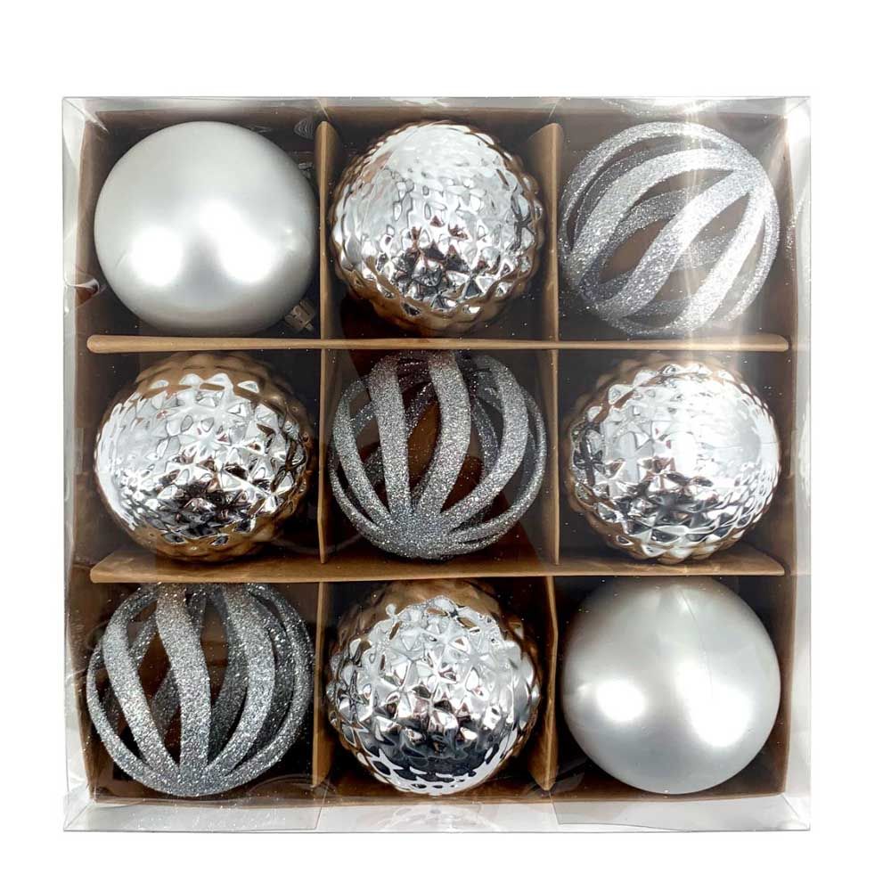 Christmas Magic - Christmas Baubles 8 cm - Pack of 9 - Silver