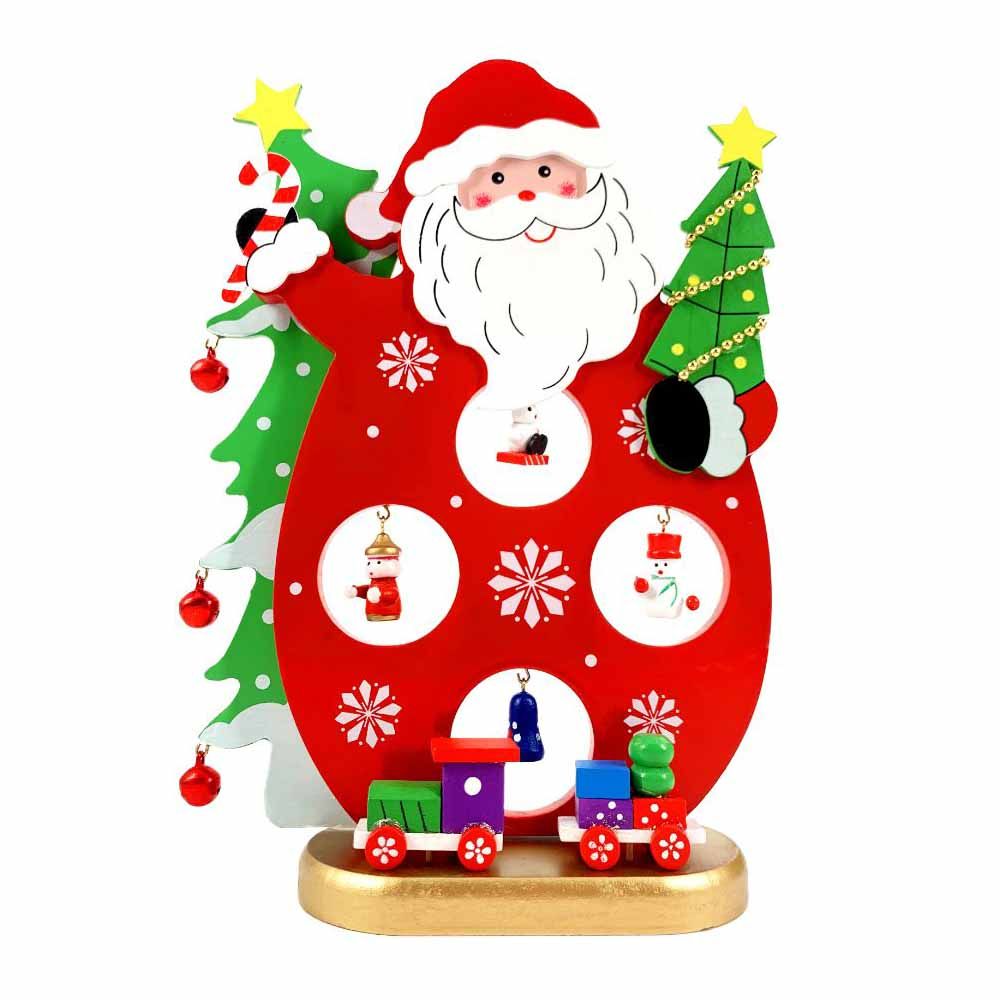 Christmas Magic - Assorted Wooden Santa with4 Hanging 26 cm - Red