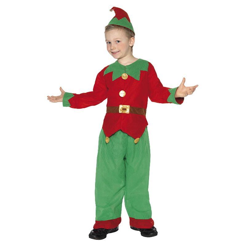 Smiffys - Elf Costume Red & Green with Tunic Trousers & Hat, M