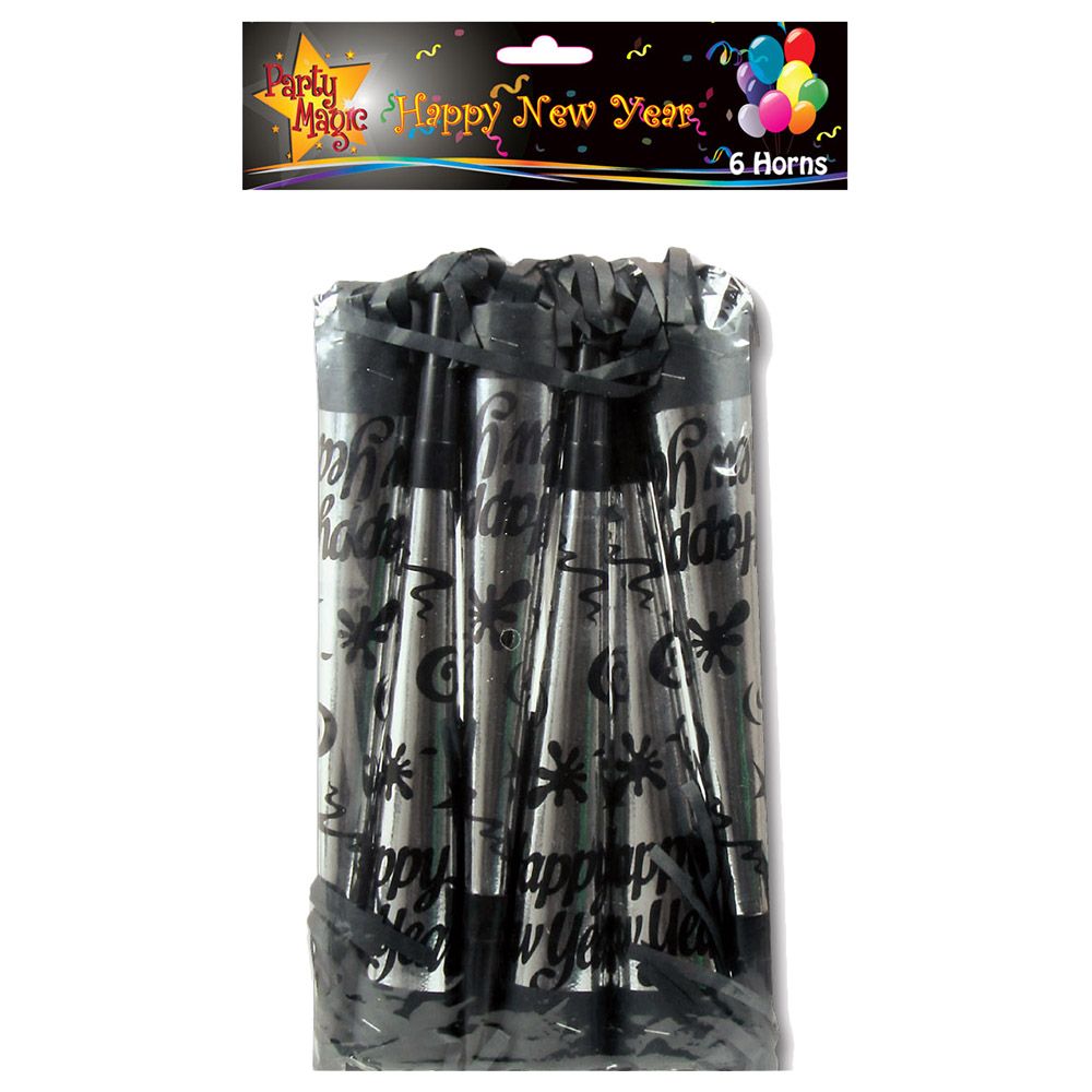Party Magic - New Year Foil Horns W/ Fringe - 6pcs - 10 Inch