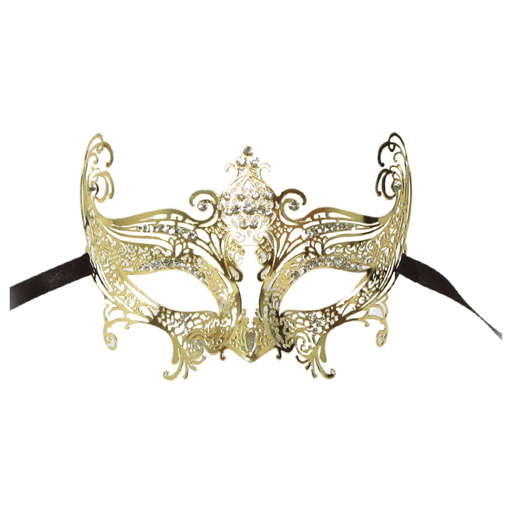 Party Magic - Gold Metal Mask With Diamonds