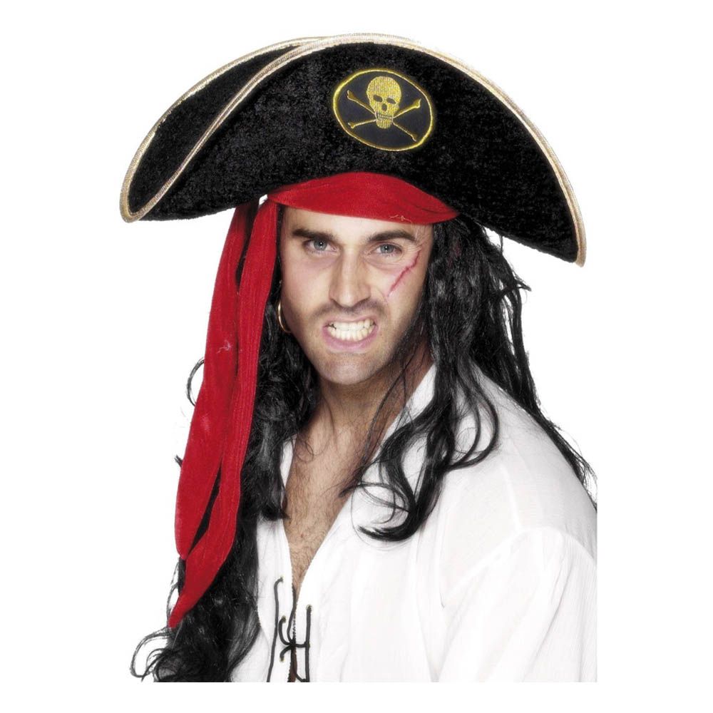 Smiffys - Pirate Hat withSkull And Crossbones - Black