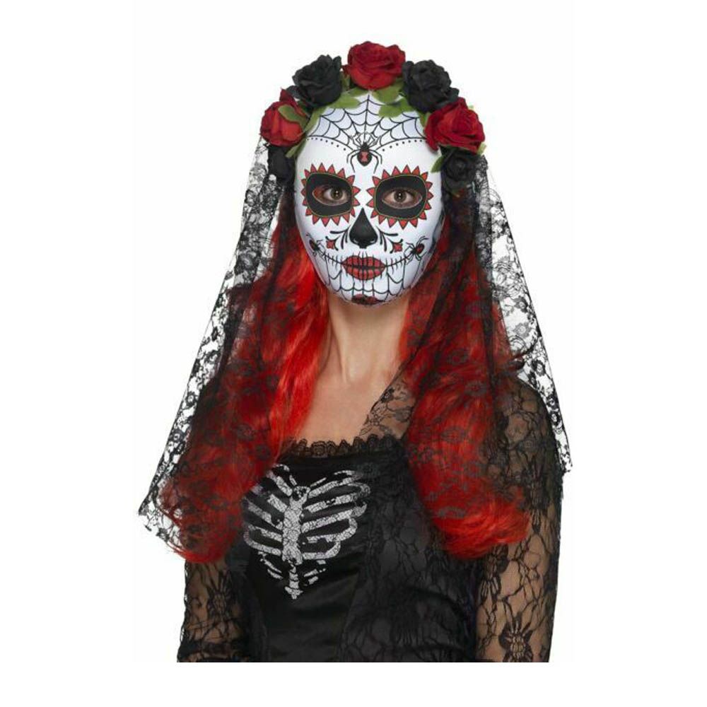 Smiffys - Day Of The Dead Senorita Mask withRoses And Veil