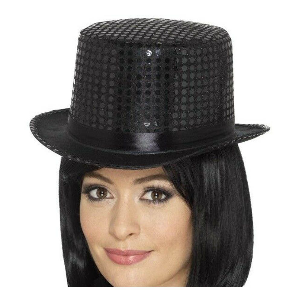 Smiffys - Sequin Top Hat w/Elastic Inner Rim - Black