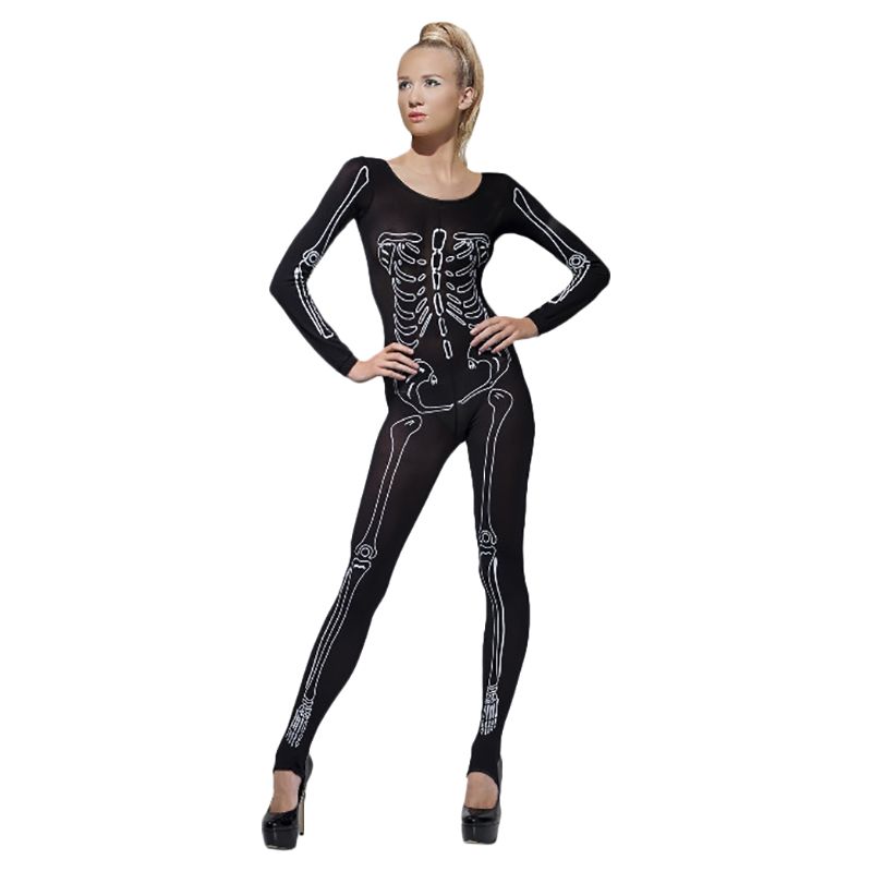 Smiffys - Black Skeleton Print Bodysuit Costume 