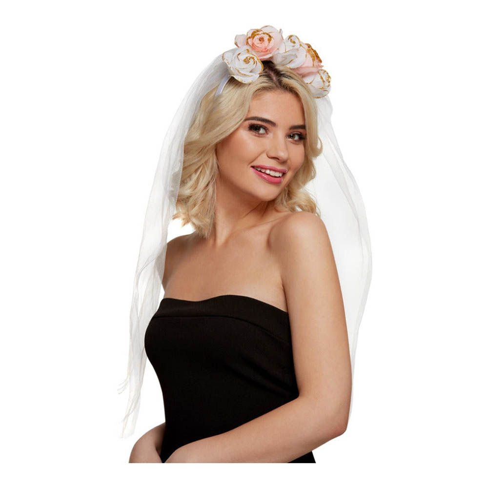 Smiffys - Floral Headband w/Veil - White/Pink