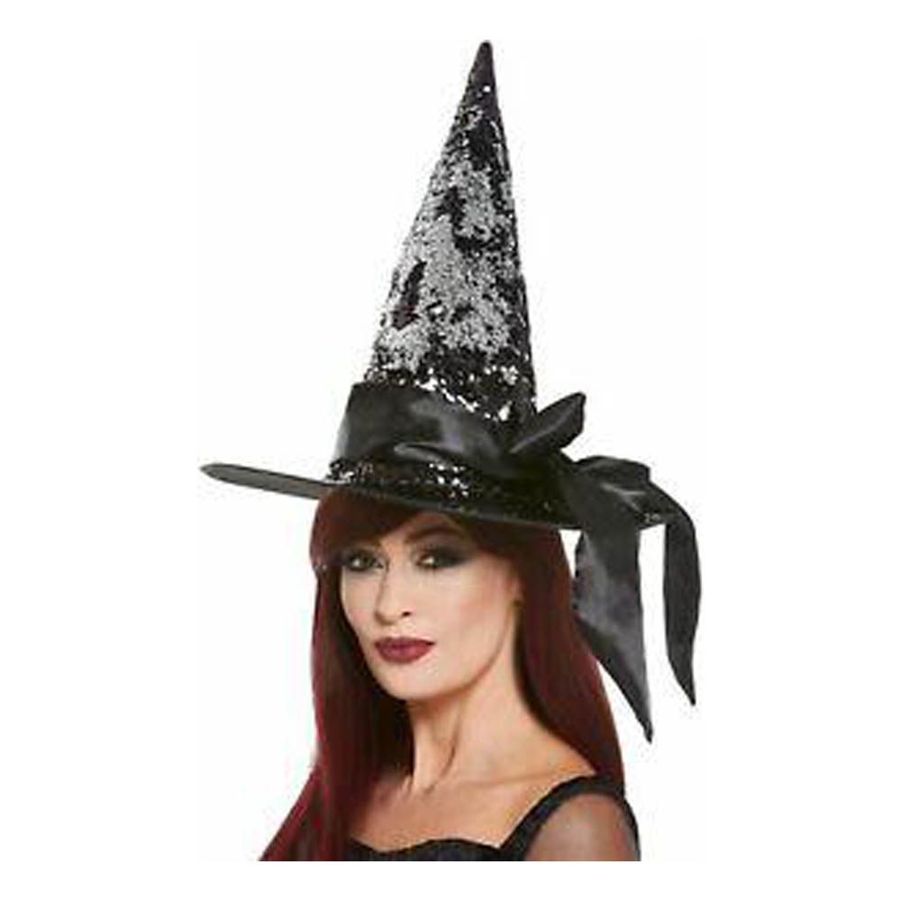 Smiffys - Deluxe Reversible Sequin Witch Hat withSatin Ribbon