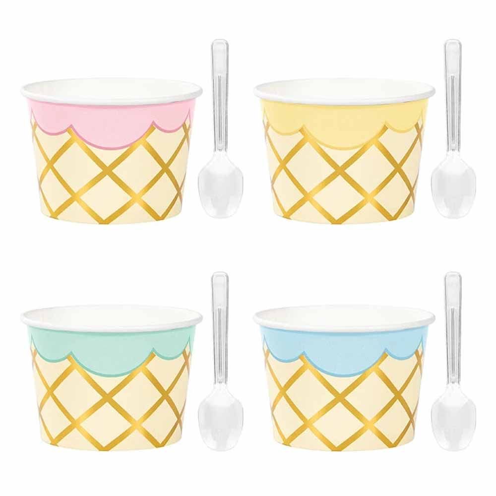 Creative Converting - Ice Cream Decor Foil Cups withSpoon Pack of 8