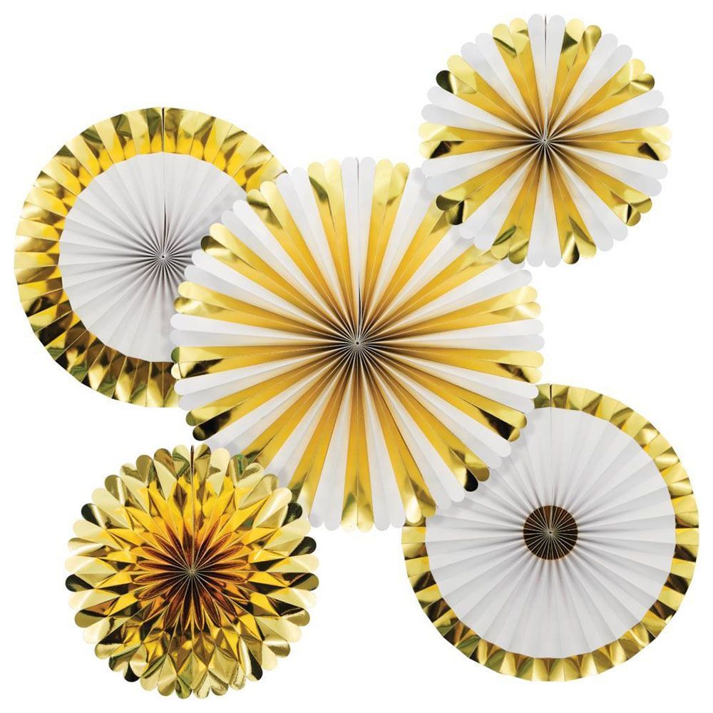 Creative Converting - Paper Fan White & Gold Set 5Pcs