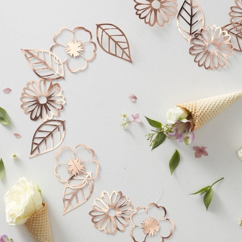 Ginger Ray Rose Gold Foiled Ditsy Floral Flower Garland L 3M