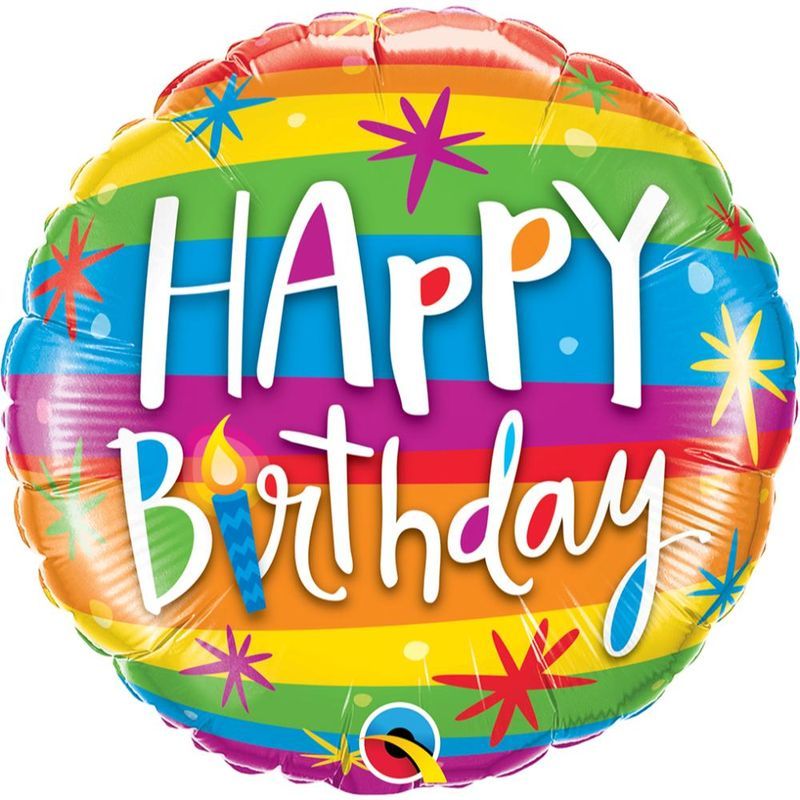 Qualatex - Birthday Rainbow Stripes Foil Balloon 18in