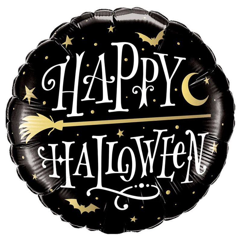 Qualatex - Happy Halloween Golden Broomstick Foil Balloon - 18-Inch