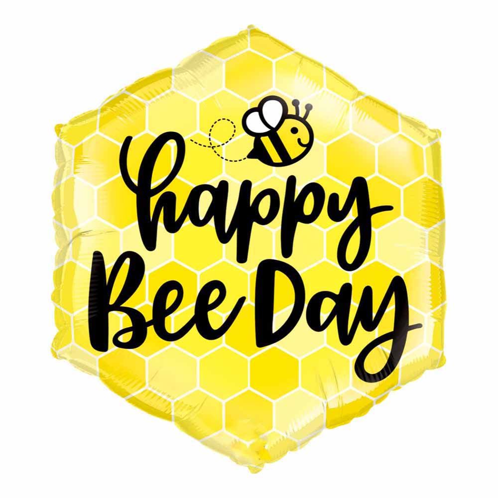 بالون فويل سداسي الشكل من Qualatex Happy Bee Day مقاس 20 بوصة - أصفر