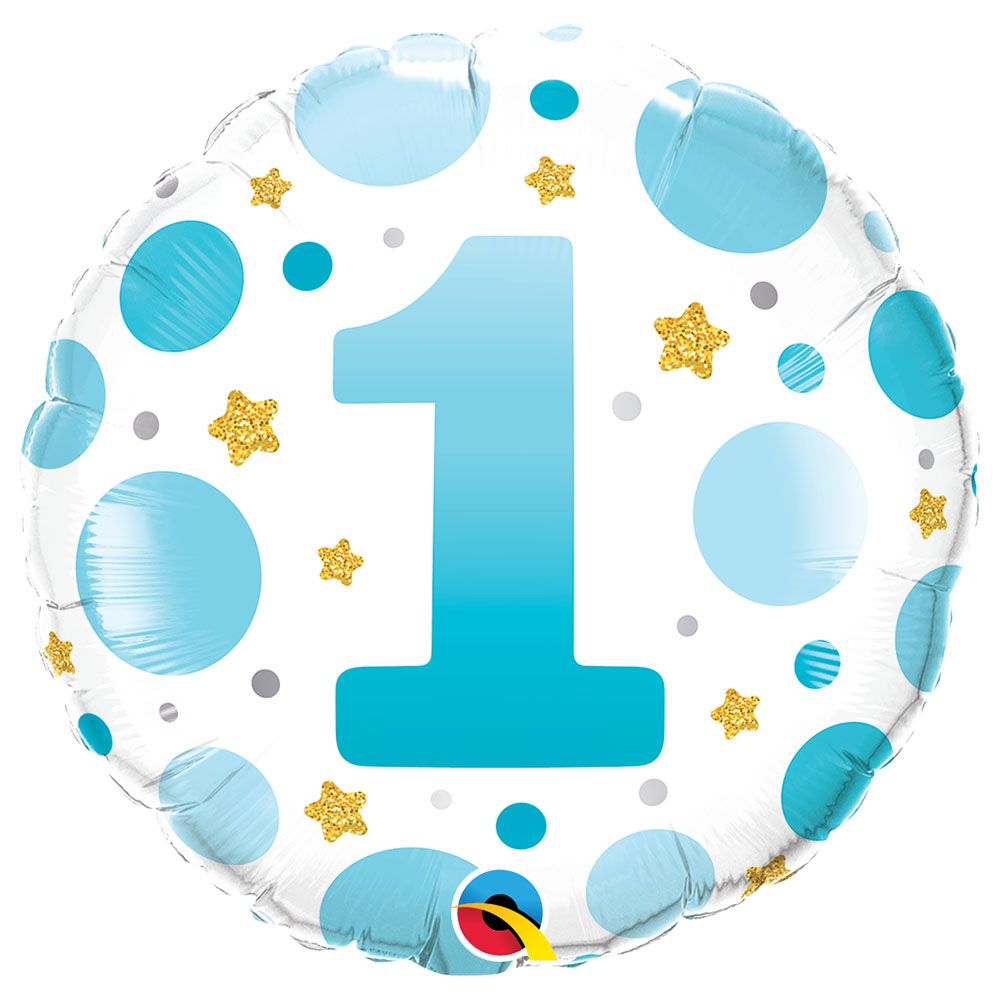 كوالاتيكس - بالون فويل عيد ميلاد سنة واحدة - نقاط زرقاء - 18 إنش