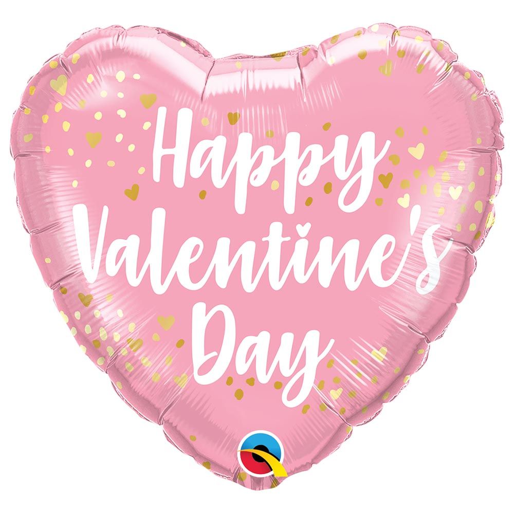Qualatex - Heart Print Valentine's Foil Balloon - Pink - 18-inch