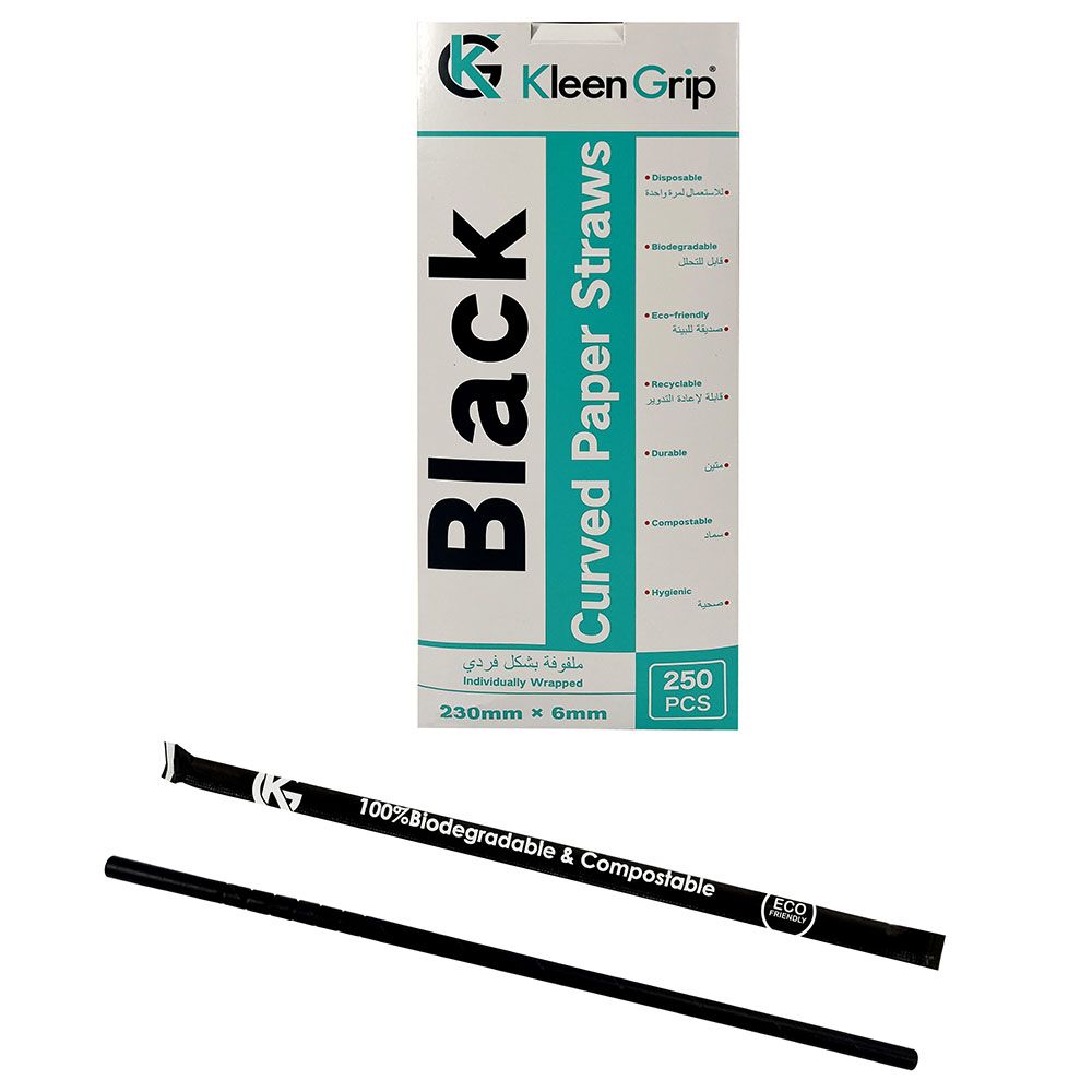 Kleen Grip - Straight Paper Straws 23cm - 250pcs - Black