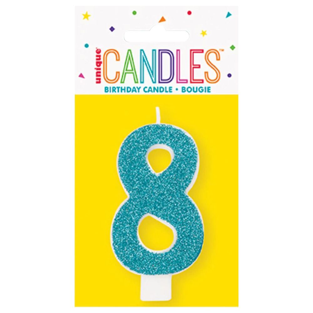 Unique - Number 8 Glitter One Side Printed Candle