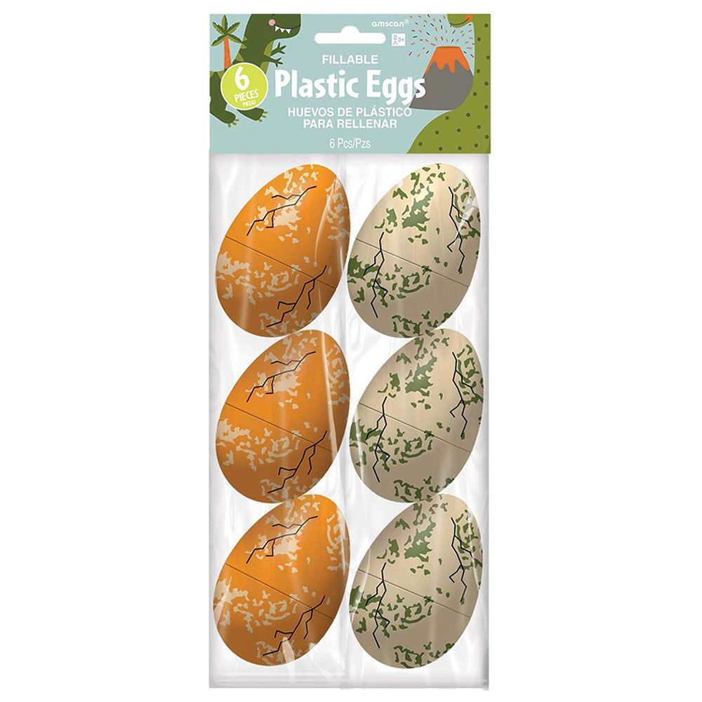 Party Centre - Dinosaur Large Plastic Eggs - 6pc-Set