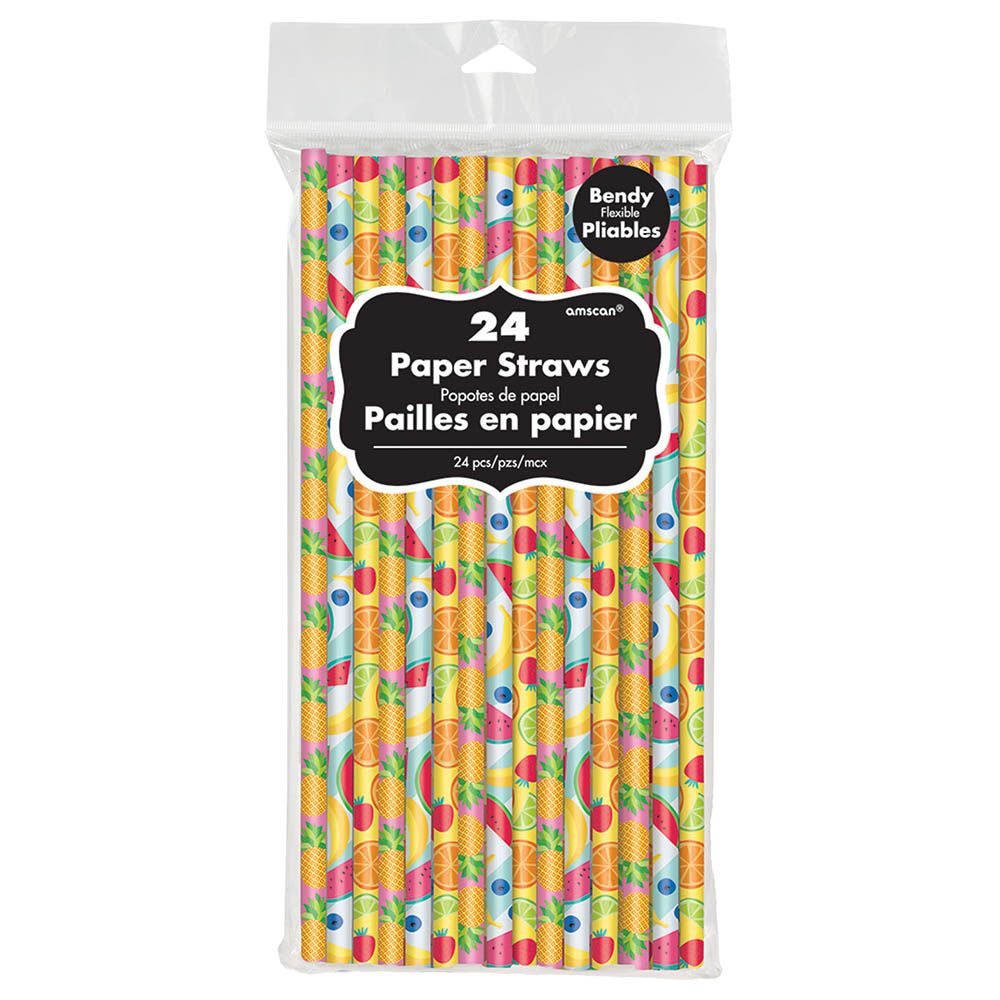 Party Centre - Hello Summer Printed Paper Straws - 24pcs