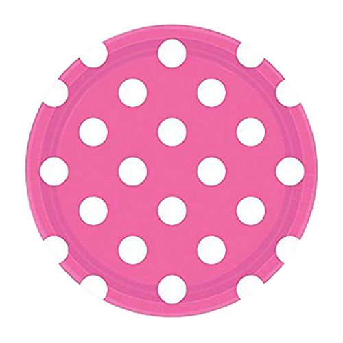 Amscan - Dots Paper Plates 7" 8pcs - Bright Pink