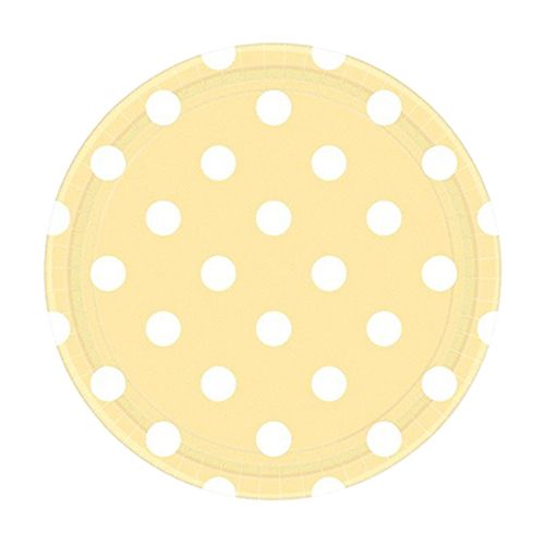 Amscan - Dots Round Paper Plates 7" 8pcs - Vanilla Creme
