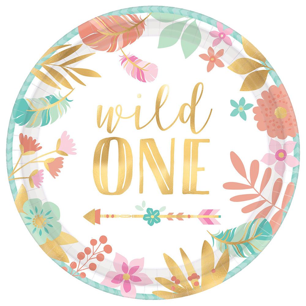 Party Centre - Boho Birthday Girl Metallic Paper Plates